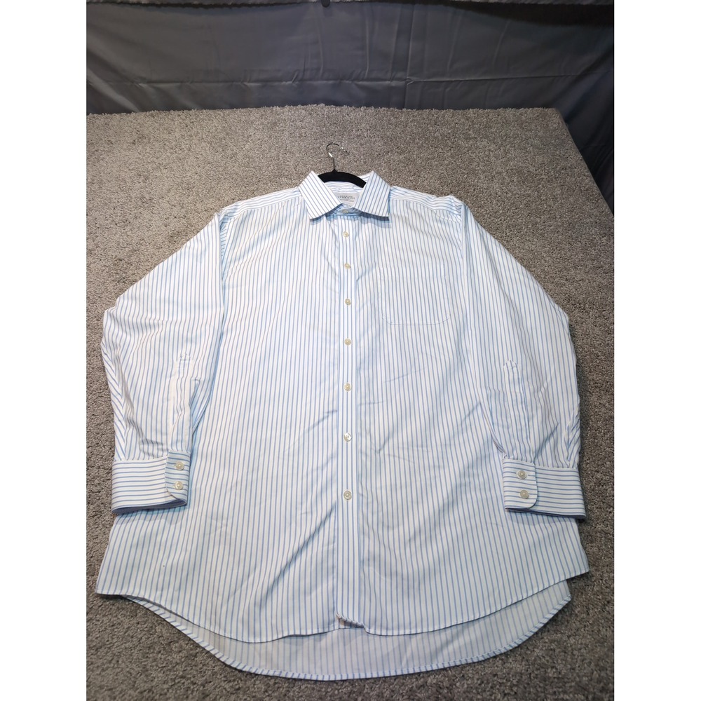 Charles Tyrwhitt Mens Blue Stripe Non Iron Classic Fit Dress Shirt London 175 34